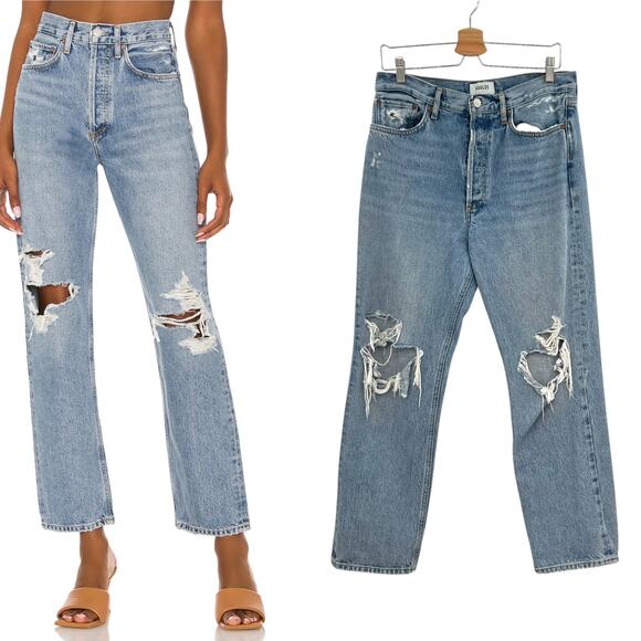 Agolde 90s Mid Rise Loose Jeans Distressed Ripped Wander Denim Size 28 - Picture 1 of 13